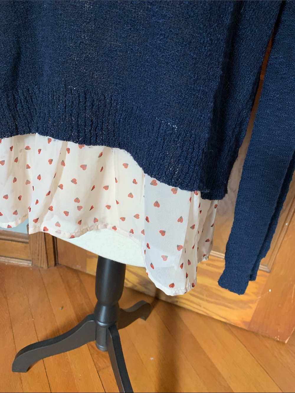 Maison Jules Navy Crewneck Sweater with Cream Layered Hem - Picture 3 of 8